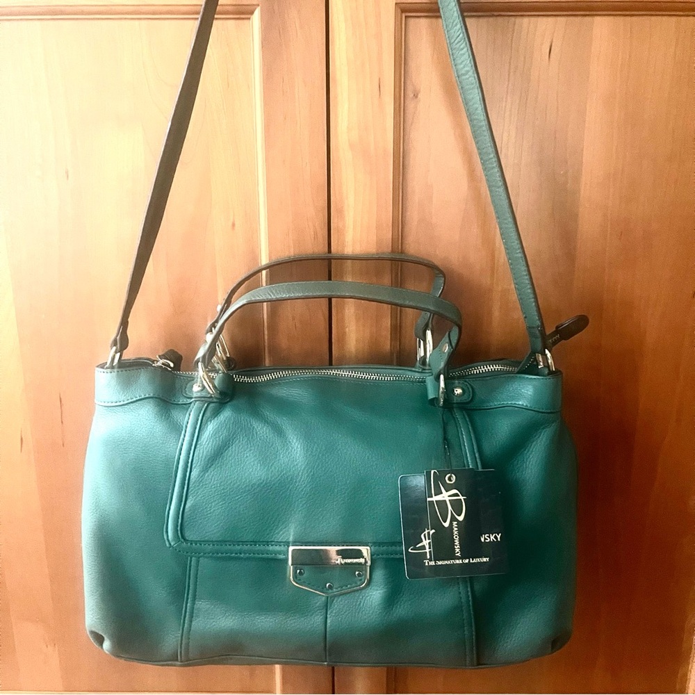 B Makowsky Spacious Genuine Leather Shoulder & Satchel & Crossbody Bag - Picture 9 of 12